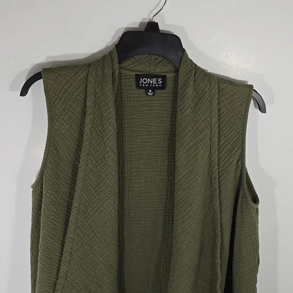 {Jones New York} Olive Green Sleeveless Open Vest in Waffle Weave - Size Medium - Picture 4 of 12